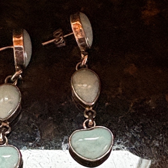 Sterling Silver Drop Earrings with three bales Larimar stones - Picture 3 of 7